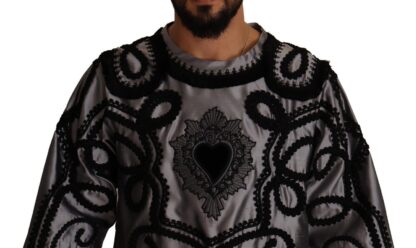 Dolce & Gabbana - Silk Crew Neck Tee with Sacred Heart Embroidery