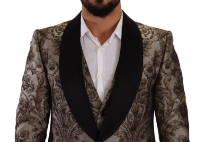 Dolce & Gabbana - Elegant Brown Gray Jacquard Men's Suit