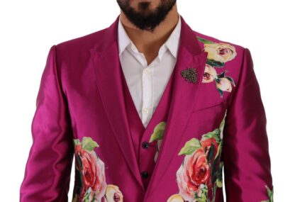 Dolce & Gabbana - Pink MARTINI Floral Silk Slim 3 Piece Set Suit