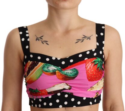 Dolce & Gabbana - Multicolor Silk Cropped Polka Fruit Print Top