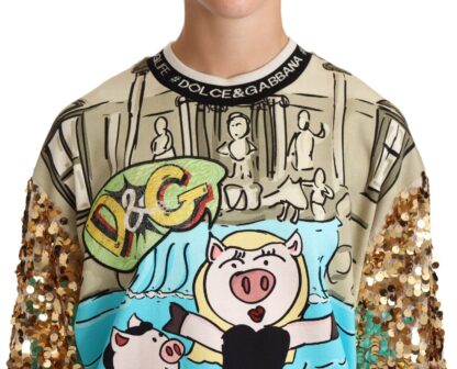 Dolce & Gabbana - Multicolor Sequined Pig Print Sweatshirt