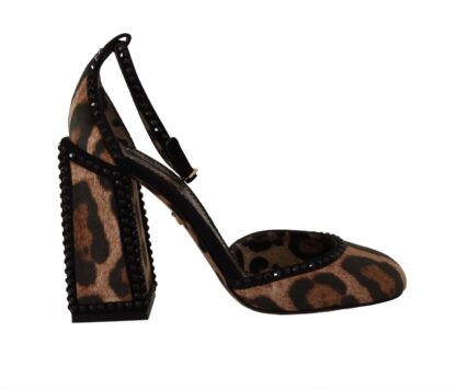 Dolce & Gabbana - Brown Leopard Ankle Strap Studded Sandals Shoes