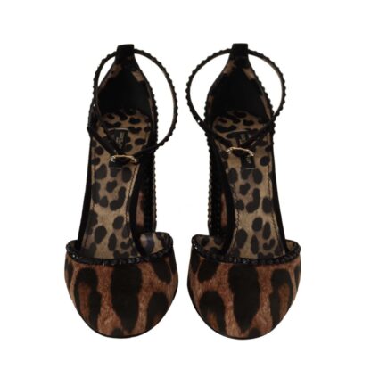 Dolce & Gabbana - Brown Leopard Ankle Strap Studded Sandals Shoes