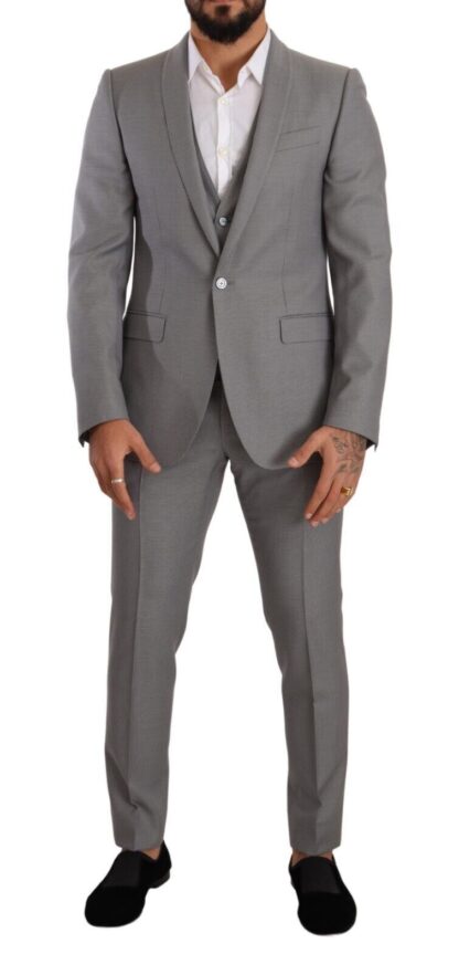 Dolce & Gabbana - Elegant Grey Slim Fit Wool Silk 3 Piece Suit