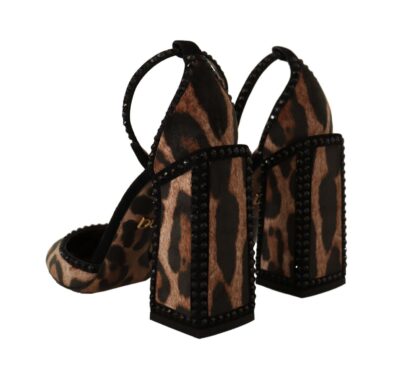 Dolce & Gabbana - Brown Leopard Ankle Strap Studded Sandals Shoes