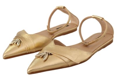 Patrizia Pepe - Elegant Gold Leather Flat Sandals Boots