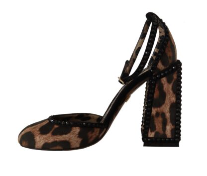 Dolce & Gabbana - Brown Leopard Ankle Strap Studded Sandals Shoes