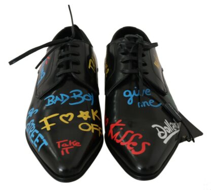 Dolce & Gabbana - Exclusive Handpainted Black Leather Derby Shoes