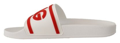 Dolce & Gabbana - White Red Rubber Beachwear Logo Sandals Shoes