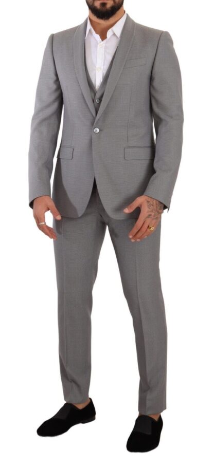 Dolce & Gabbana - Elegant Grey Slim Fit Wool Silk 3 Piece Suit