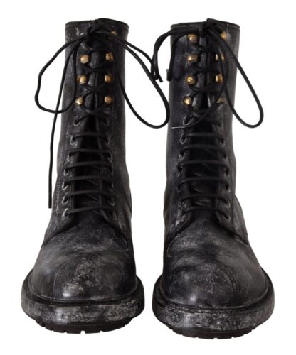 Dolce & Gabbana - Exclusive Leather Combat Boots in Black & Grey