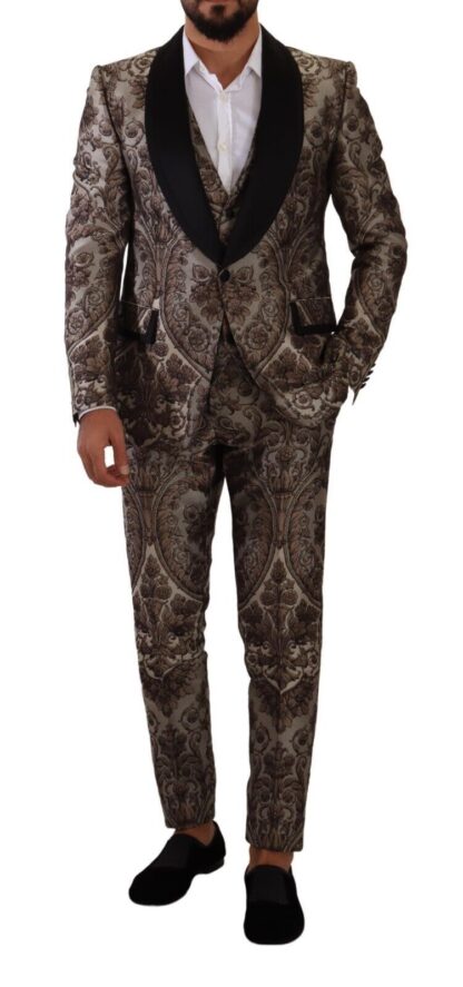 Dolce & Gabbana - Elegant Brown Gray Jacquard Men's Suit