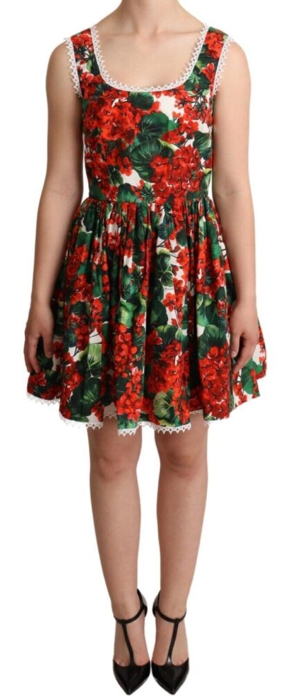 Dolce & Gabbana - Red Floral Mini Dress with Zipper Closure