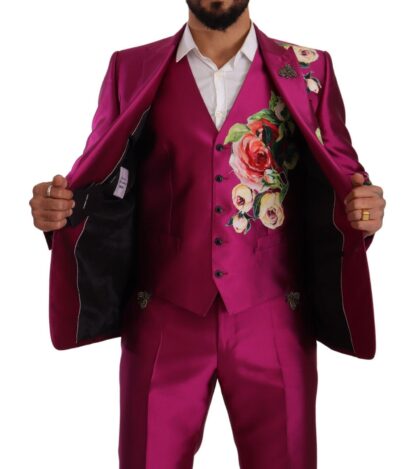 Dolce & Gabbana - Pink MARTINI Floral Silk Slim 3 Piece Set Suit