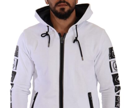 Frankie Morello - Chic White Hooded Zipper Sweatshirt Jacket