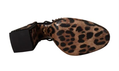 Dolce & Gabbana - Brown Leopard Ankle Strap Studded Sandals Shoes