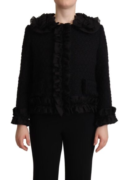 Dolce & Gabbana - Black Wool Ruffled Blazer Coat Jacket