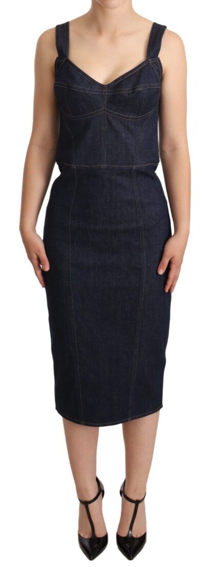 Dolce & Gabbana - Elegant Dark Blue Denim Midi Sheath Dress