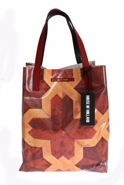 House of Holland - Chic Brown Patterned PVC Tote with Leather Handles