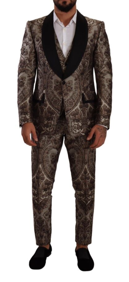 Dolce & Gabbana - Elegant Brown Gray Jacquard Men's Suit