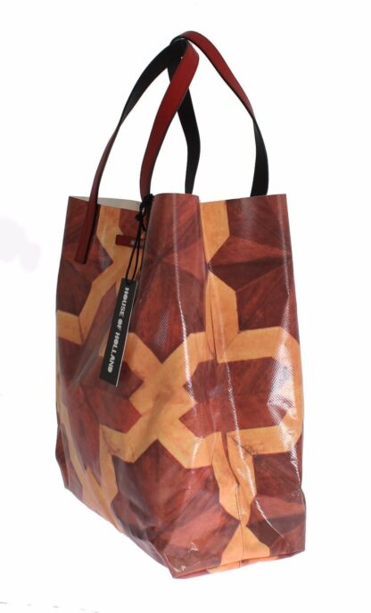 House of Holland - Chic Brown Patterned PVC Tote with Leather Handles