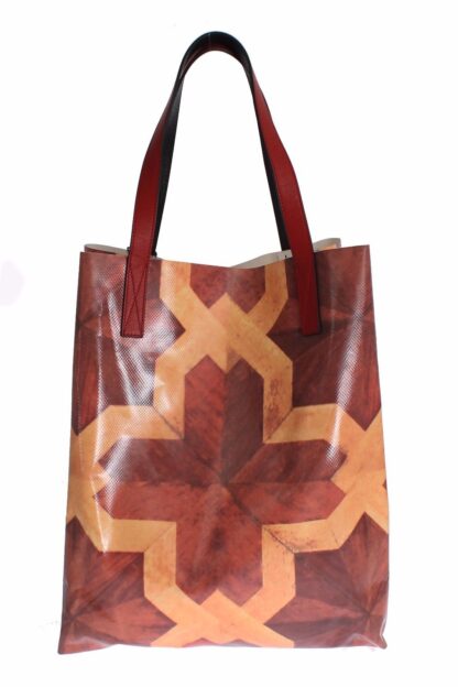 House of Holland - Chic Brown Patterned PVC Tote with Leather Handles