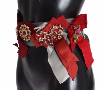 Dolce & Gabbana - Crystal-Embellished Red Silk-Cotton Belt