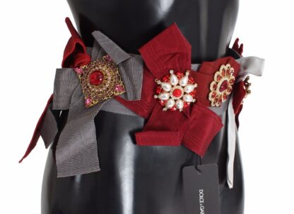 Dolce & Gabbana - Crystal-Embellished Red Silk-Cotton Belt