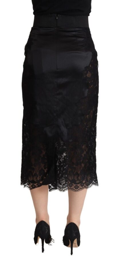 Dolce & Gabbana - Black Floral Lace High Waist Midi Pencil Cut Skirt