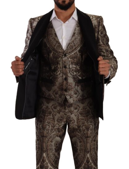 Dolce & Gabbana - Elegant Brown Gray Jacquard Men's Suit