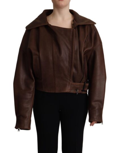 Dolce & Gabbana - Brown Bull Leather Collared Biker Coat Jacket