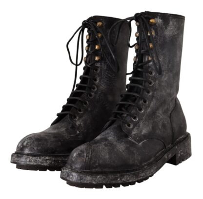 Dolce & Gabbana - Exclusive Leather Combat Boots in Black & Grey