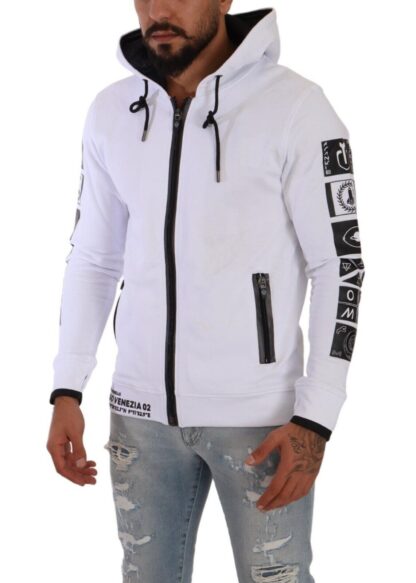 Frankie Morello - Chic White Hooded Zipper Sweatshirt Jacket