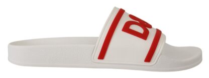 Dolce & Gabbana - White Red Rubber Beachwear Logo Sandals Shoes