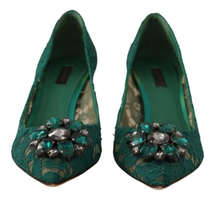 Dolce & Gabbana - Green Taormina Lace Crystal Heels Pumps Shoes