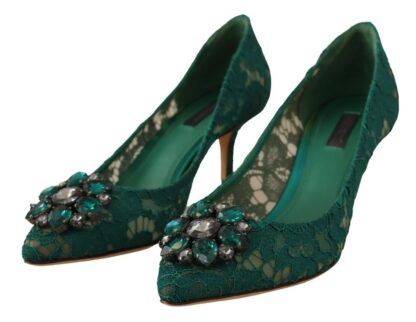 Dolce & Gabbana - Green Taormina Lace Crystal Heels Pumps Shoes