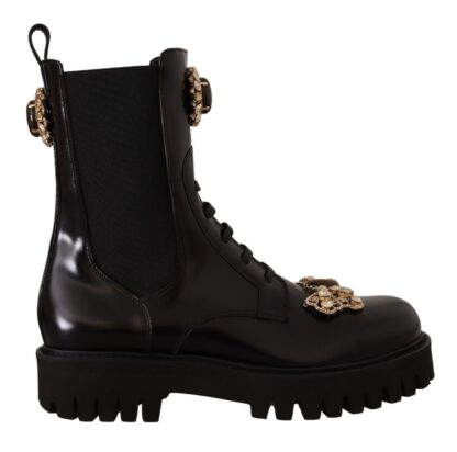 Dolce & Gabbana - Crystal-Embellished Mid-Calf Combat Boots