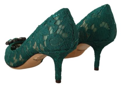 Dolce & Gabbana - Green Taormina Lace Crystal Heels Pumps Shoes