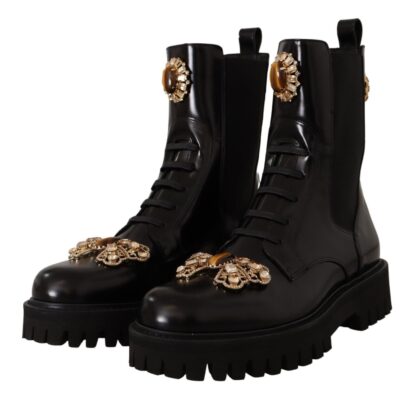 Dolce & Gabbana - Crystal-Embellished Mid-Calf Combat Boots