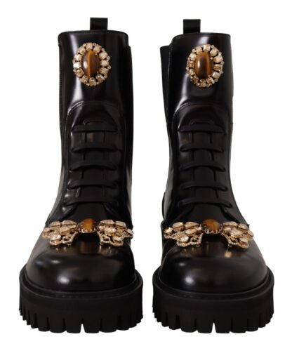 Dolce & Gabbana - Crystal-Embellished Mid-Calf Combat Boots