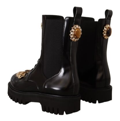 Dolce & Gabbana - Crystal-Embellished Mid-Calf Combat Boots