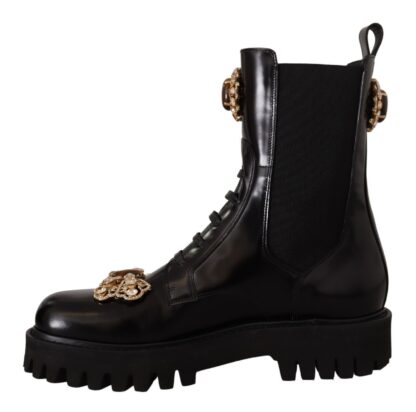 Dolce & Gabbana - Crystal-Embellished Mid-Calf Combat Boots