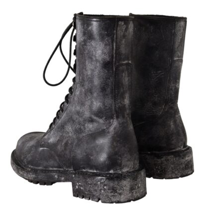 Dolce & Gabbana - Exclusive Leather Combat Boots in Black & Grey