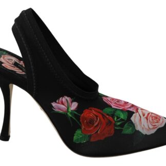 Dolce & Gabbana - Black Viscose Crystals Heels Slingback Shoes