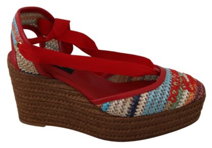 Dolce & Gabbana - Multicolor Rafia Wedge Heels Sandals Shoes