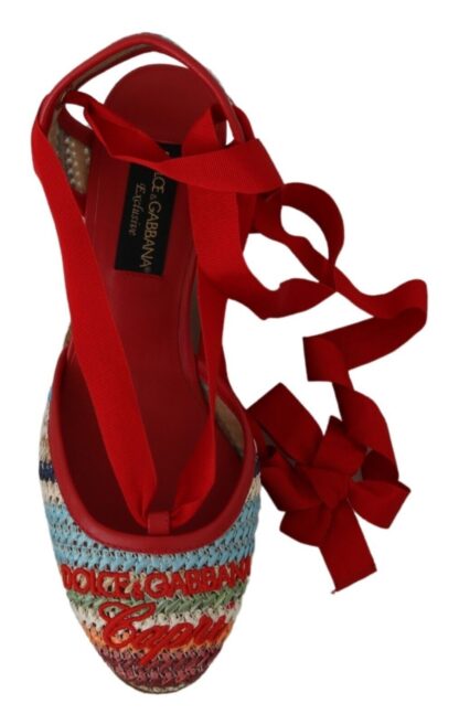 Dolce & Gabbana - Multicolor Rafia Wedge Heels Sandals Shoes