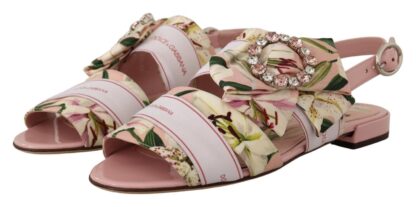 Dolce & Gabbana - Floral Crystal-Embellished Silk Slide Flats