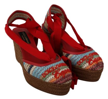 Dolce & Gabbana - Multicolor Rafia Wedge Heels Sandals Shoes