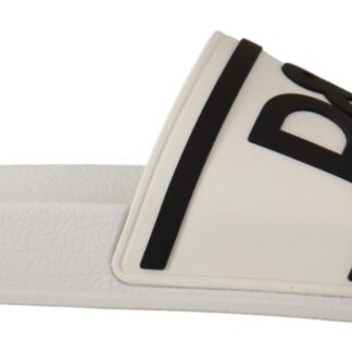 Dolce & Gabbana - Regal White Leather Slides with Crown Patch