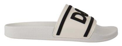 Dolce & Gabbana - White Black Leather Beachwear Logo Sandals Shoes